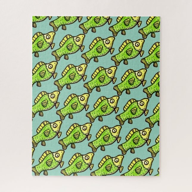 Puzzle Dibujo de pez verde de dibujos animados divertido (Vertical)