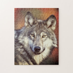 Puzzle Dibujo de pintura de lobo gris
