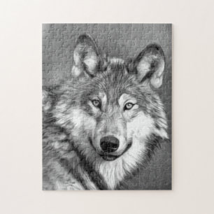 Puzzle Dibujo de pintura de lobo gris  Blanco y negro
