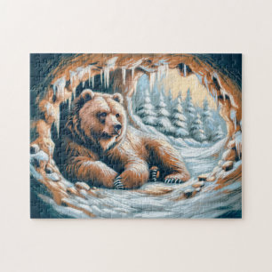 Puzzle Dibujo de tiza pastel de oso pardo en cueva invern