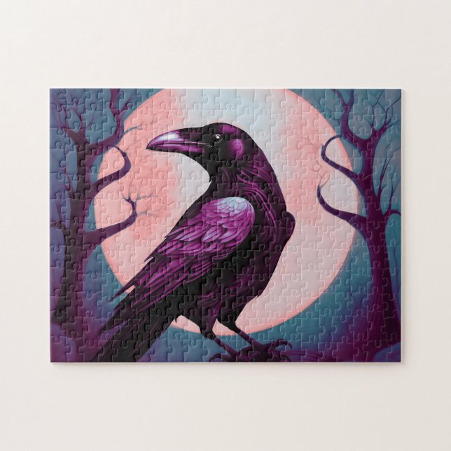 Puzzle Dibujo de un cuervo sobre fondo azul gris (Horizontal)