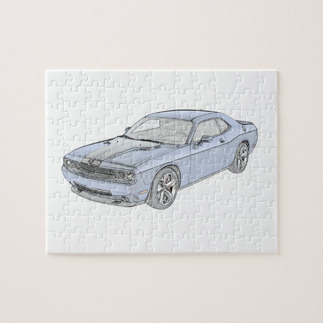 Puzzle Dibujo del estilo del lápiz del retador Dodge azul (Horizontal)