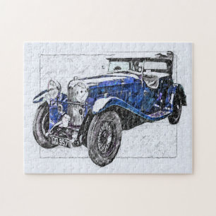 Puzzle Dibujo del Ilustracion del coche azul vintage