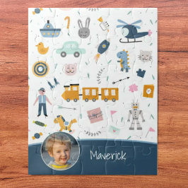 Puzzle Dibujo del patrón de niño y nombre niño azul