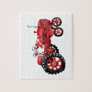 Puzzle Dibujo del tractor rojo antiguo