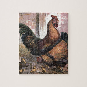 Puzzle Dibujo del vintage: Gallo y gallina