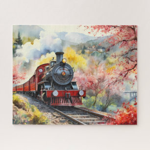 Puzzle Dibujo en acuarela de sueños de tren de vapor en e