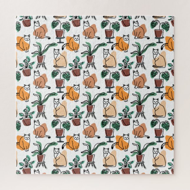 Puzzle Dibujo en línea de gatos y flores (Vertical)