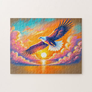Puzzle Dibujo en tiza pastel de águila volando al atardec