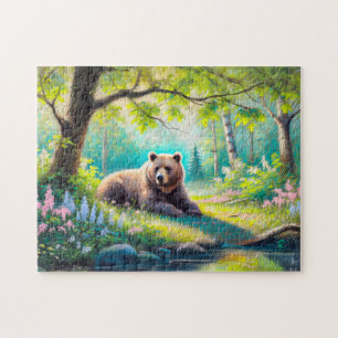Puzzle Dibujo en tiza pastel de oso en claro del bosque