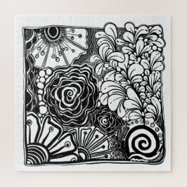 Puzzle Dibujo Floral Zen blanco y negro con estampado