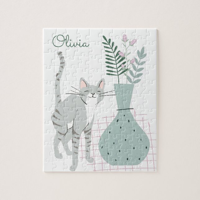 Puzzle Dibujo personalizado de flores de gato y boho (Vertical)