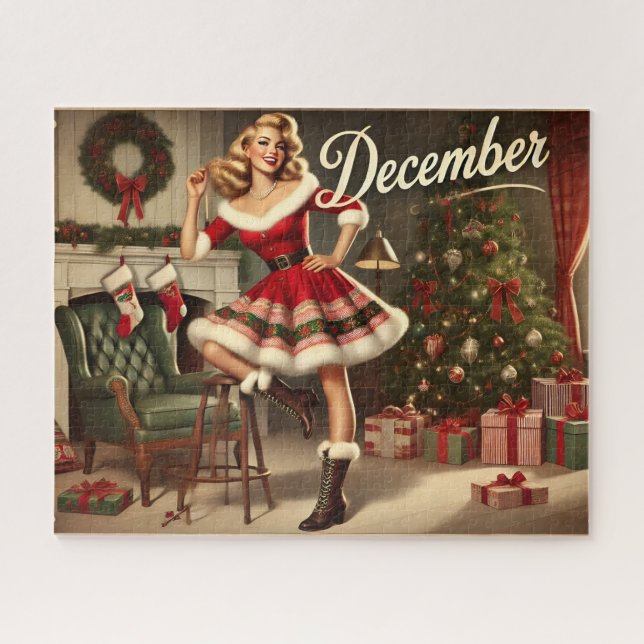 Puzzle Diciembre Navidades retro alarde Chica de Pin-Up J (Horizontal)