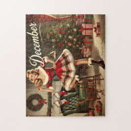 Puzzle Diciembre Navidades retro rubio Chica de Pin-Up