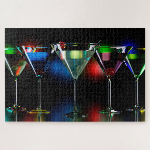 Puzzle Diferentes cócteles en copas de martini con luces