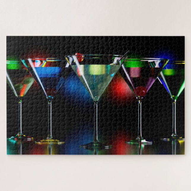 Puzzle Diferentes cócteles en copas de martini con luces (Horizontal)