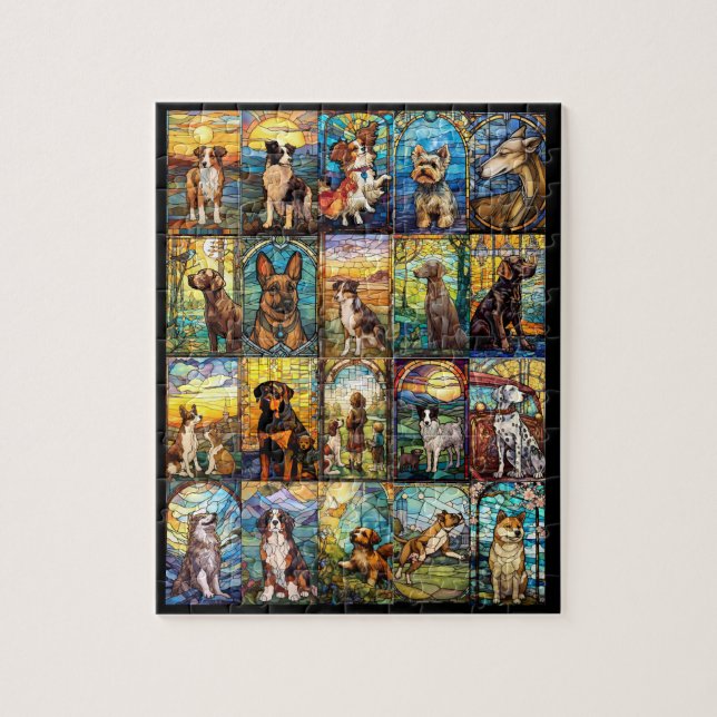 Puzzle Diferentes razas de perros en modo de vidrio manch (Vertical)