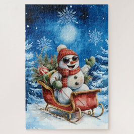 Puzzle Difficult Blue Winter Christmas Snowman
