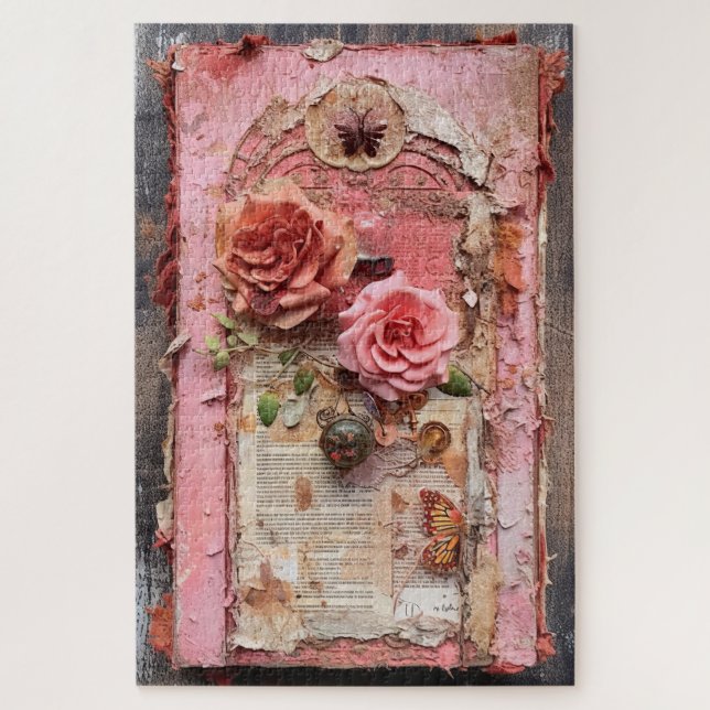 Puzzle Difícil Descomposición Floral Rosa Inspirada (Vertical)