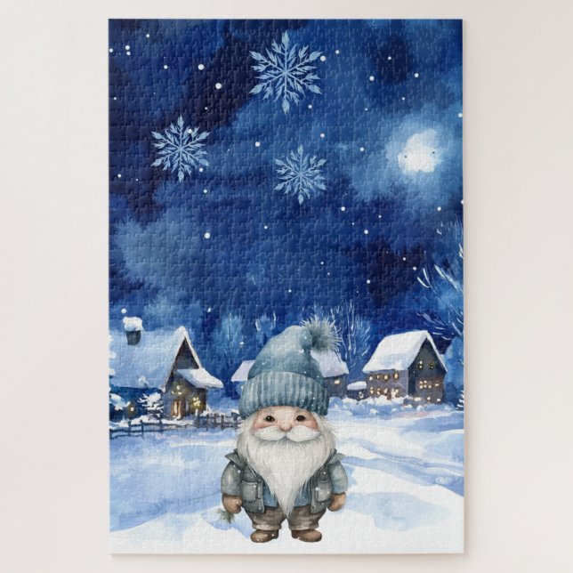 Puzzle Difícil Navidades Blue Winter Village & Gnome (Vertical)
