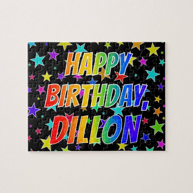 Puzzle "DILLON" Nombre, Diversión "FELIZ CUMPLEAÑOS" (Horizontal)