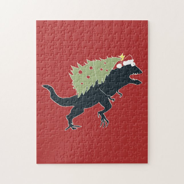 Puzzle Dino de Navidad Divertida y Festiva (Vertical)