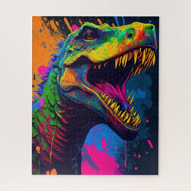 Puzzle Dinosaur T Rex Naranja Azul (Vertical)