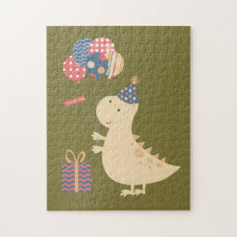 Puzzle Dinosaurio amarillo con globos, Gorra y presente