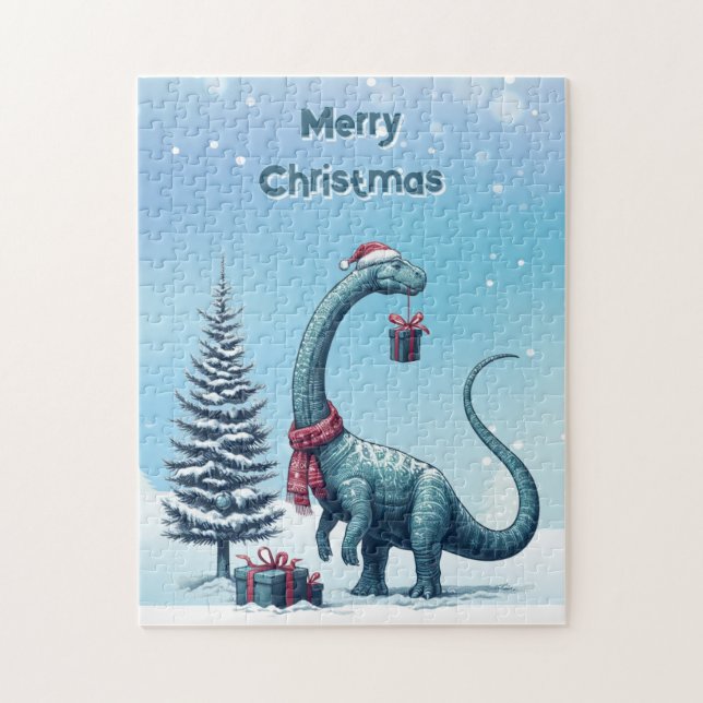 Puzzle dinosaurio Brontosaurio de Navidad (Vertical)