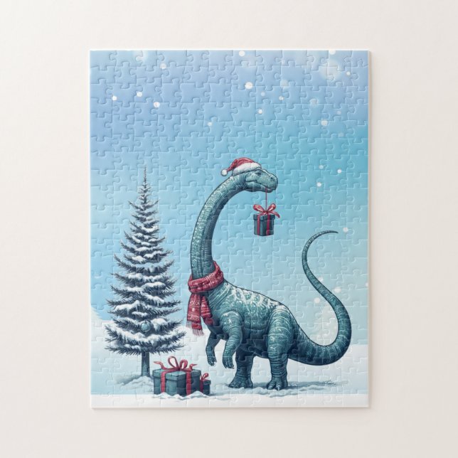 Puzzle dinosaurio Brontosaurio de Navidad (Vertical)