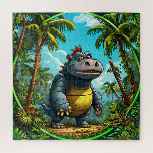Puzzle Dinosaurio de dibujos animados coloridos en selva