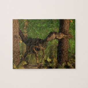 Puzzle Dinosaurio del Velociraptor en el bosque