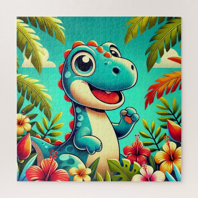 Puzzle Dinosaurio Personalizado Adorable en medio de vibr (Vertical)