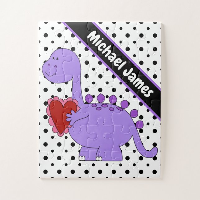 Puzzle Dinosaurio púrpura, niños curados personalizados (Vertical)