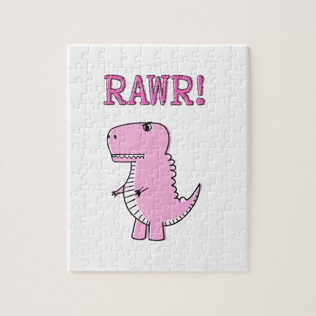 Puzzle Dinosaurio T-Rex, Personalizado Rosa Cuto Y Enojad (Vertical)