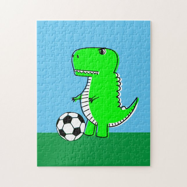 Puzzle Dinosaurio Verde ama el fútbol (Vertical)