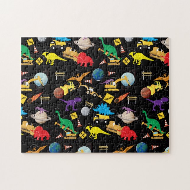 Puzzle Dinosaurios astronautas de la construcción en el e (Horizontal)