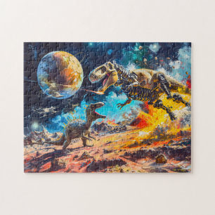Puzzle Dinosaurios atacados por alienígenas en el espacio