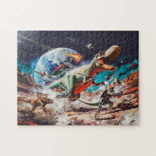 Puzzle Dinosaurios atacados por alienígenas en el espacio