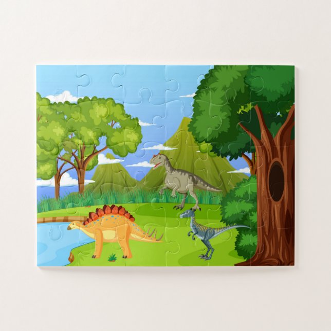 Puzzle Dinosaurios En Bosque Prehistórico Diversión Infan (Horizontal)