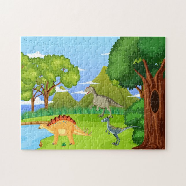 Puzzle Dinosaurios En Bosque Prehistórico Diversión Para  (Horizontal)