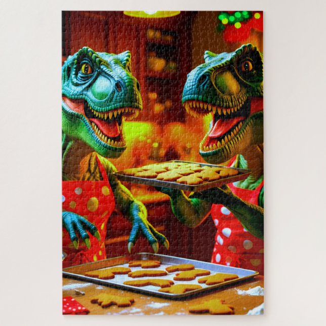 Puzzle Dinosaurios horneando galletas de jengibre (Vertical)