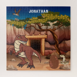 Puzzle Dinosaurios monogramados en la jungla marrón lindo