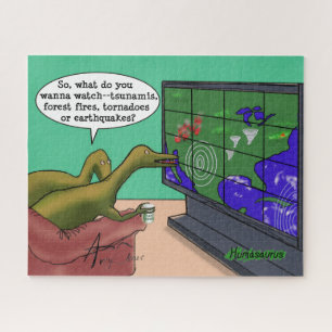 Puzzle Dinosaurios tontos ven Rótulos de cambio climático