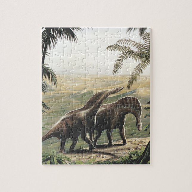 Puzzle Dinosaurios vintage, Amargasaurus con Palmeras (Vertical)