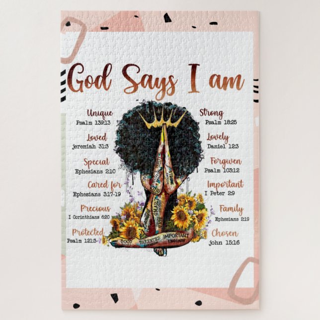 Puzzle Dios dice que soy mujer cristiana negra Melanin Si (Vertical)