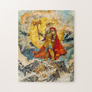 Puzzle Dios vikingo Thor en Montaña Acuarela como Antiguo