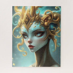 Puzzle Diosa de Fantasía Celestial con Corona Solar Dorad