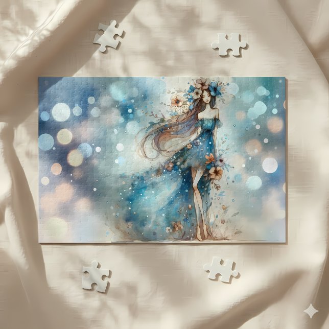 Puzzle Diosa de Fantasía Etérea en un Sueño de Acuarela (Ethereal Fantasy Goddess in a Watercolor Dream Jigsaw Puzzle Mockup A)
