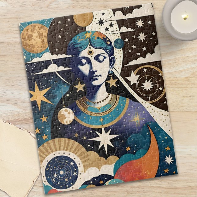 Puzzle Diosa de la estrella celestial mística cielo noctu (Mystical Celestial Star Goddess Night Sky Jigsaw Puzzle)